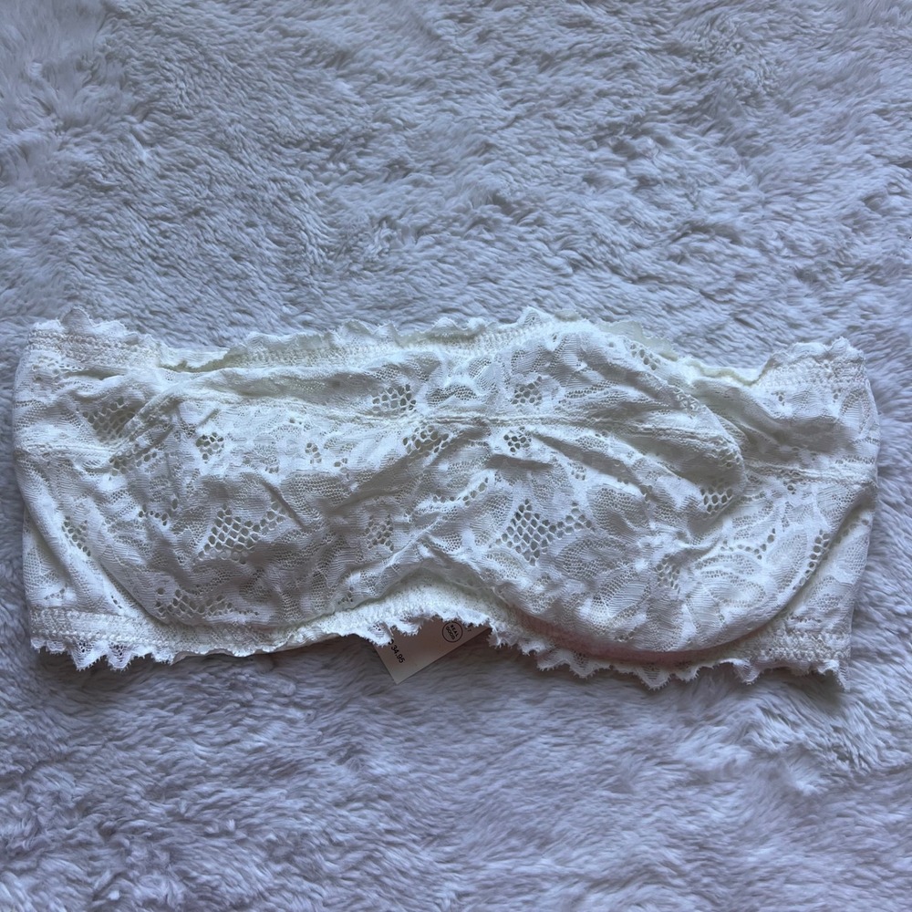 Aerie Real Good White Floral Lace Underwire Bandeau Bra 34D NWT Coquette Wedding